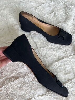 Salvatore Ferragamo Black Low Block Heels 7 C